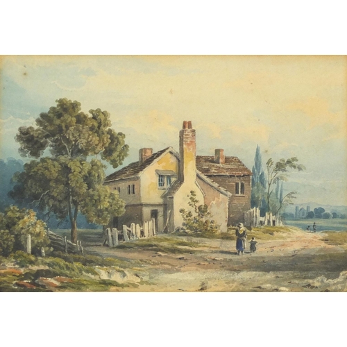 1484 - Pair of 19th Century watercolours of rural views cottages and stream dated 1826, each mounted, frame... 