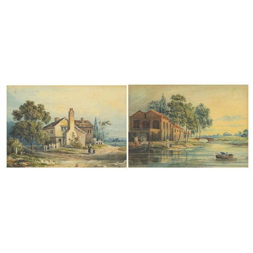 1484 - Pair of 19th Century watercolours of rural views cottages and stream dated 1826, each mounted, frame... 