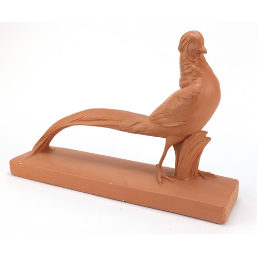 3792 - French Art Deco style plaster pheasant sculpture impressed SAP 2130 to the reverse, 55cm wide