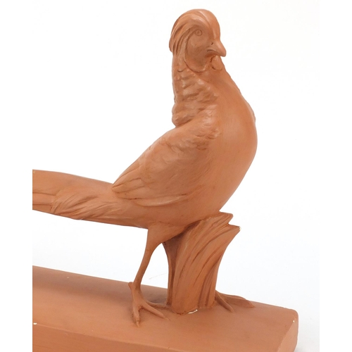 3792 - French Art Deco style plaster pheasant sculpture impressed SAP 2130 to the reverse, 55cm wide