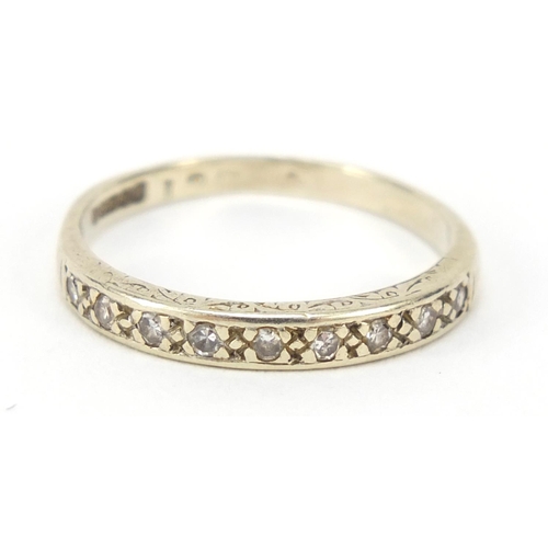 2352 - 9ct gold diamond half eternity ring, size O, 2.0g