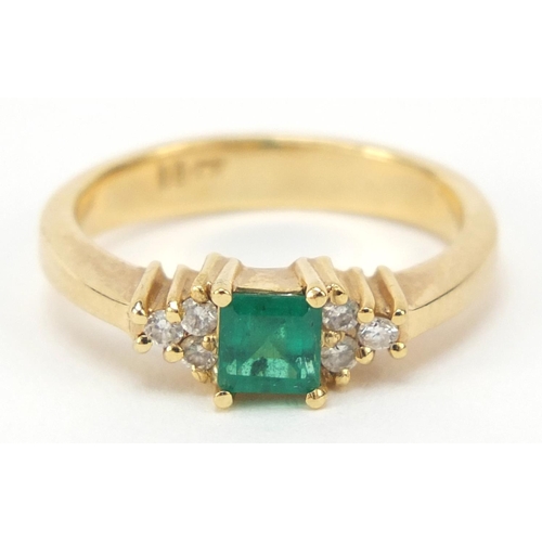 2397 - 18ct gold emerald and diamond ring, size J, 3.8g