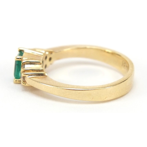 2397 - 18ct gold emerald and diamond ring, size J, 3.8g