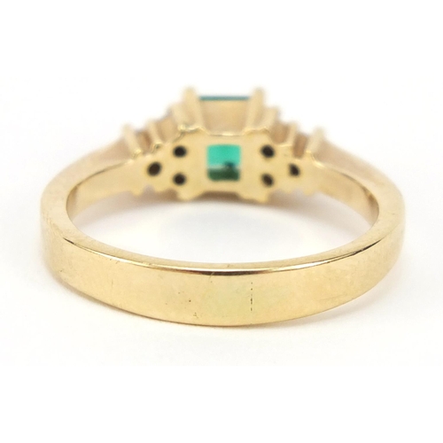 2397 - 18ct gold emerald and diamond ring, size J, 3.8g