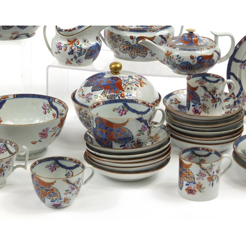 89 - 19th century Spode Tobacco Leaf dinner and teaware including two teapots, plates and cups with sauce... 