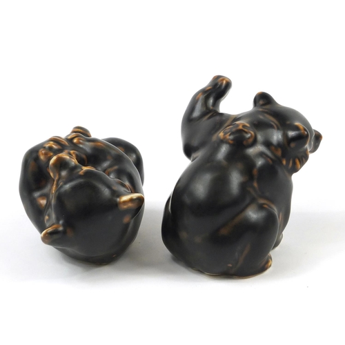 175 - Knud Kyhn for Royal Copenhagen, two Danish stoneware bears having brown glazes including one numbere... 