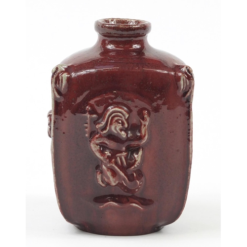 176 - Bode Willumsen for Royal Copenhagen, Danish stoneware vase with triangular body having an oxblood gl... 