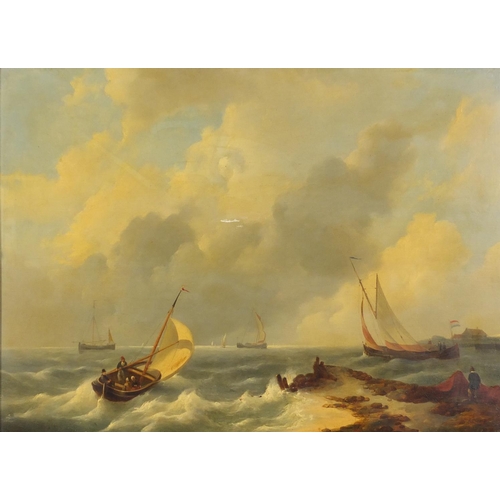 71 - Attributed to Johannes Hermanus koekkoek - A coastal scene and shipping, 19th century oil on wood pa... 