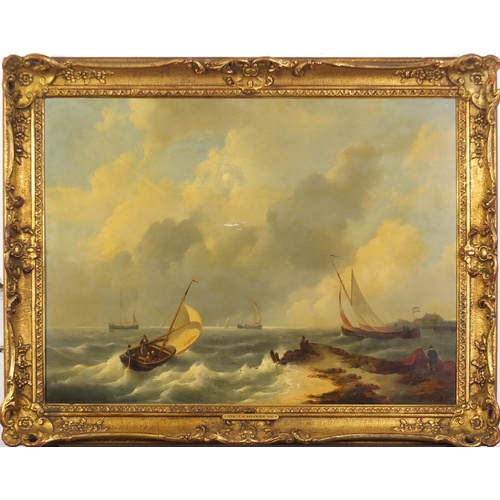71 - Attributed to Johannes Hermanus koekkoek - A coastal scene and shipping, 19th century oil on wood pa... 
