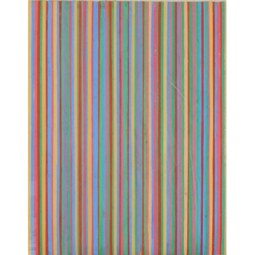 105 - Manner of Bridget Riley - Abstract composition, colourful lines, gouache, mounted, framed and glazed... 