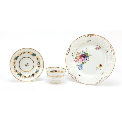 87 - Charles Bourne, early 19th century Staffordshire cabinet plate and cup with saucer, each hand painte... 