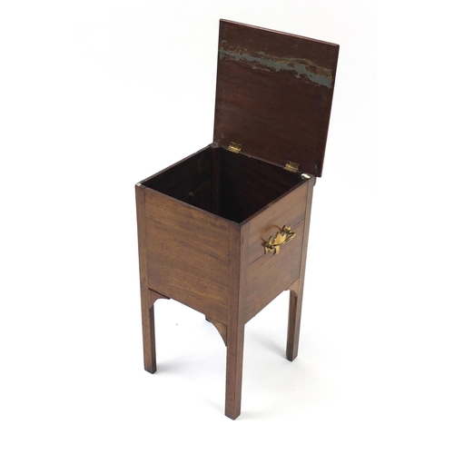 1527 - Georgian mahogany sewing box with brass handles, 55.5cm high x 31cm W x 31cm D