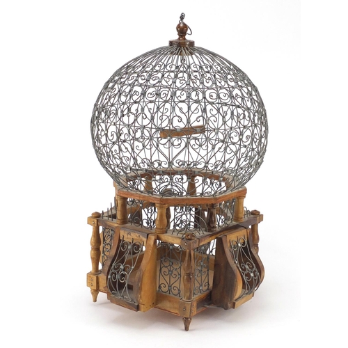 3776 - Hardwood and wire work bird cage, 44cm high