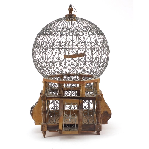 3776 - Hardwood and wire work bird cage, 44cm high