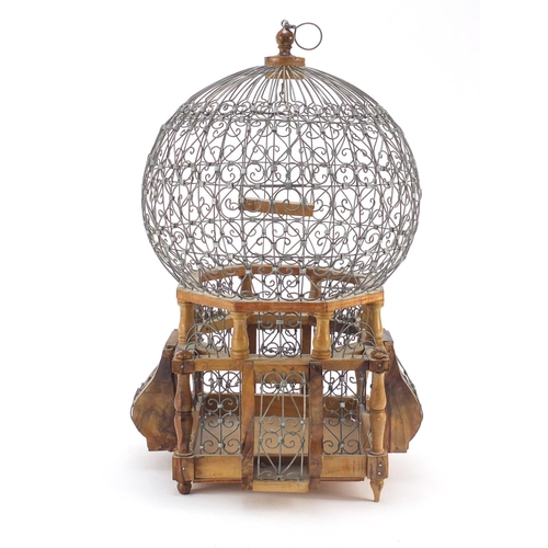 3776 - Hardwood and wire work bird cage, 44cm high