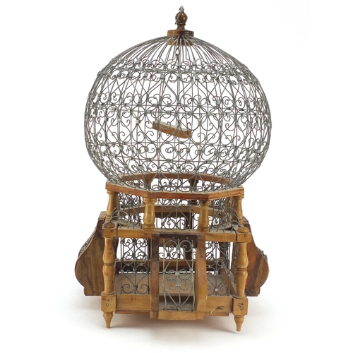 3776 - Hardwood and wire work bird cage, 44cm high