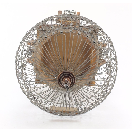 3776 - Hardwood and wire work bird cage, 44cm high