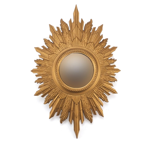 1522 - Vintage gilt sunburst design convex mirror, 57cm x 37cm