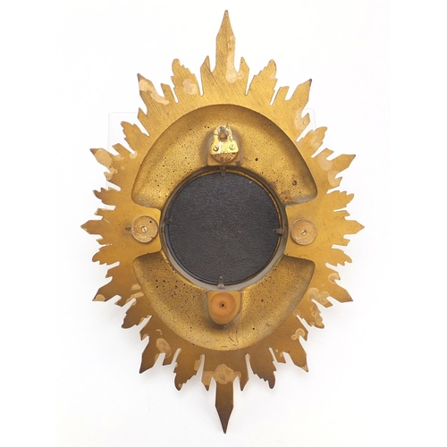 1522 - Vintage gilt sunburst design convex mirror, 57cm x 37cm