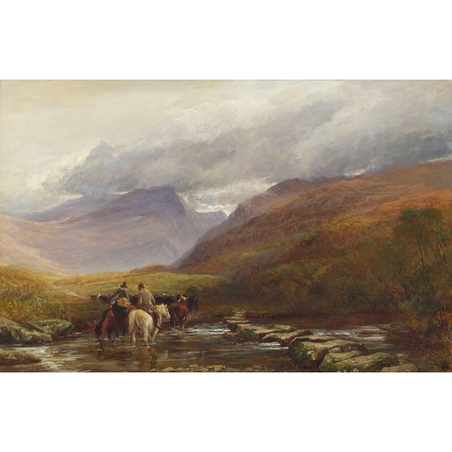 75 - Charles Thomas - Figures on horseback before mountains, 19th century oil on canvas, mounted and fram... 