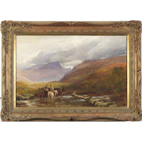 75 - Charles Thomas - Figures on horseback before mountains, 19th century oil on canvas, mounted and fram... 