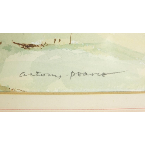 455 - Anthony Pearce - Coastal scene, watercolour, mounted, framed and glazed, 22cm x 14.5cm excluding the... 