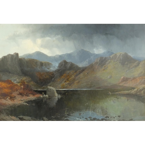 503 - Mountain landscape, 19th century mixed media on board, mounted and framed, 53cm x 36cm excluding the... 