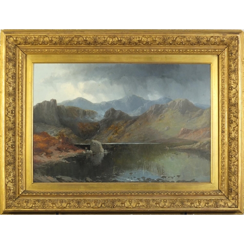 503 - Mountain landscape, 19th century mixed media on board, mounted and framed, 53cm x 36cm excluding the... 