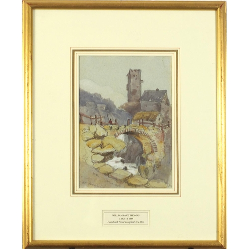 76 - William Cave Thomas - Lombard Tower Hospital, 19th century pencil and watercolour, mounted, framed a... 