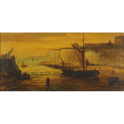 480 - J Williamson - Coastal scenes with moored boats, pair of 19th century oil on canvasses, framed, each... 