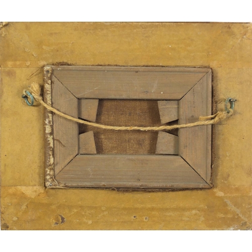 1460 - Figures beside water, oleograph on canvas, framed, 16.5cm x 11.5cm