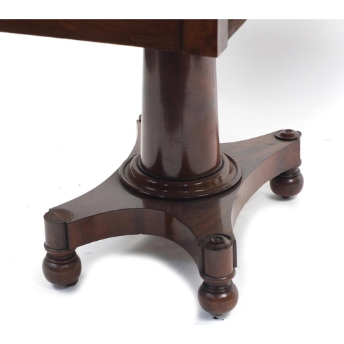1549 - Regency mahogany pembroke table with end drawer, on turned column, 74cm H x 107cm W x 54cm D