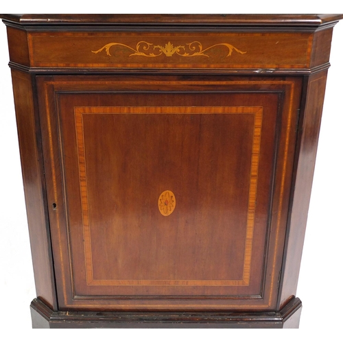 1543 - Edwardian inlaid mahogany standing corner cabinet with astragal glazed door, 190cm high x 72cm wide