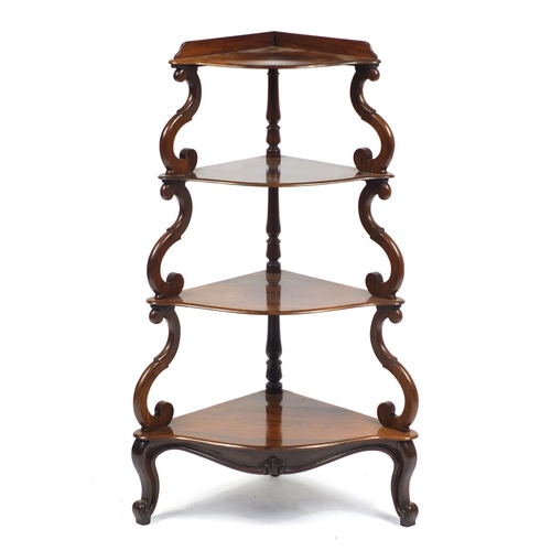 1544 - Victorian rosewood four tier whatnot, 115.5cm high x 70cm W x 46cm D