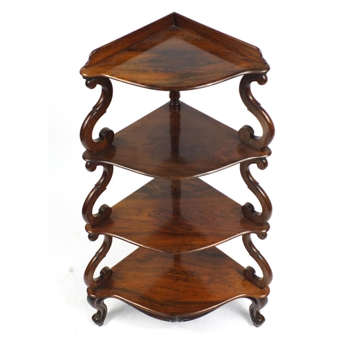 1544 - Victorian rosewood four tier whatnot, 115.5cm high x 70cm W x 46cm D