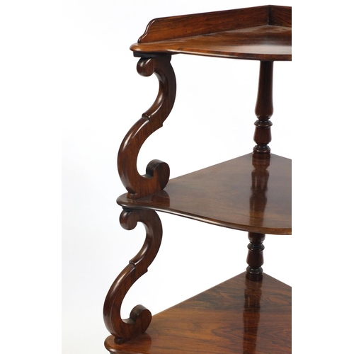 1544 - Victorian rosewood four tier whatnot, 115.5cm high x 70cm W x 46cm D