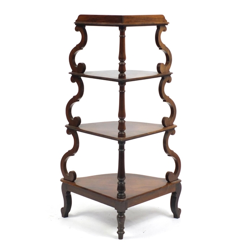 1544 - Victorian rosewood four tier whatnot, 115.5cm high x 70cm W x 46cm D