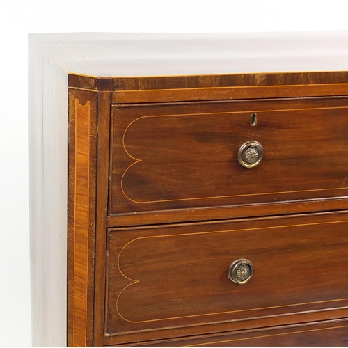 1524 - 19th century inlaid mahogany five drawer chest with canted corners, 115.5cm H x 111.5cm W x 50cm D