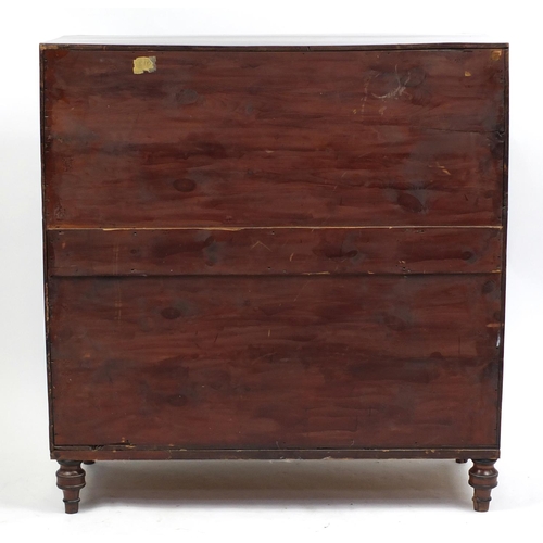 1524 - 19th century inlaid mahogany five drawer chest with canted corners, 115.5cm H x 111.5cm W x 50cm D