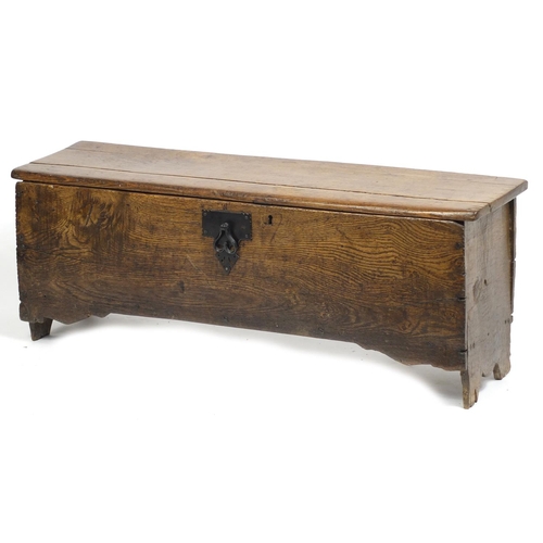 1528 - Antique elm blanket box with hinged lid, 42cm H x 110cm W x 32cm D