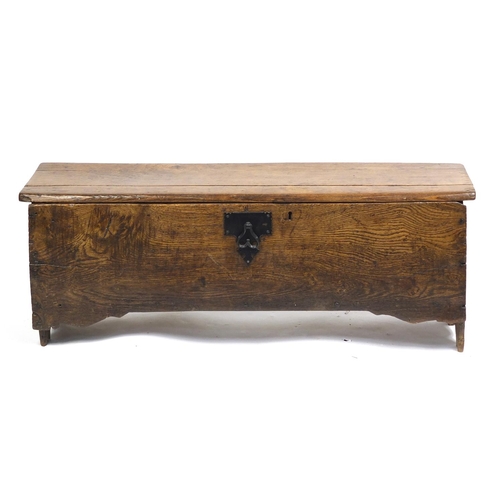 1528 - Antique elm blanket box with hinged lid, 42cm H x 110cm W x 32cm D