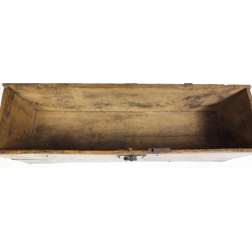 1528 - Antique elm blanket box with hinged lid, 42cm H x 110cm W x 32cm D