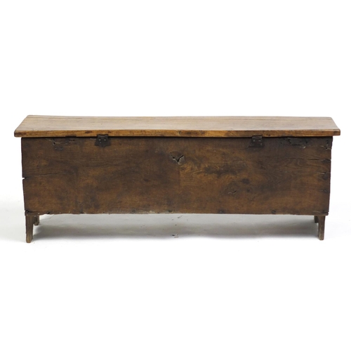 1528 - Antique elm blanket box with hinged lid, 42cm H x 110cm W x 32cm D