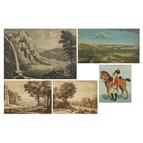 525 - Five 18th century etchings including a pair after Claude le Lorrain from the original drawings in th... 