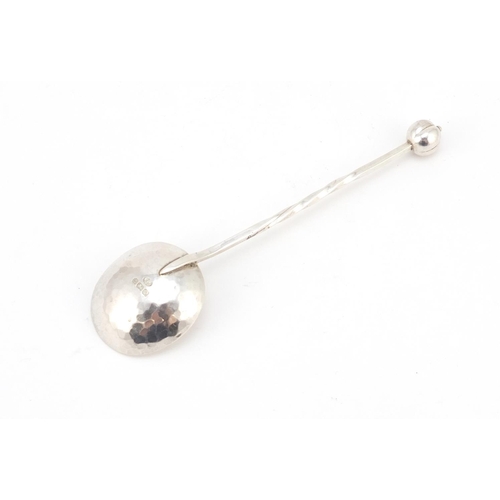 3045 - A E Jones, Arts & Crafts silver spoon with planished bowl, Birmingham 1928, 14cm in length, 19.2g