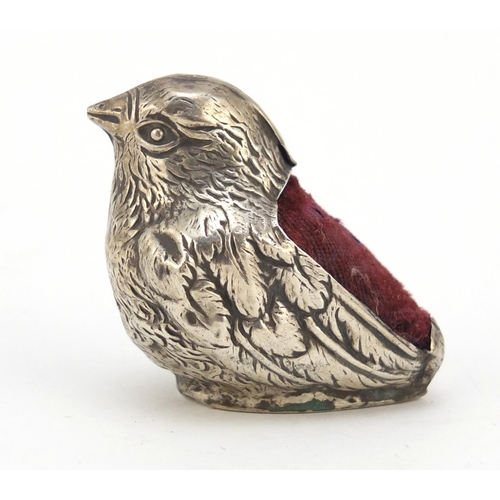 3056 - William Hair Haseler, Edward VII silver chick pin cushion, Birmingham 1907, 4cm high, 27.4g