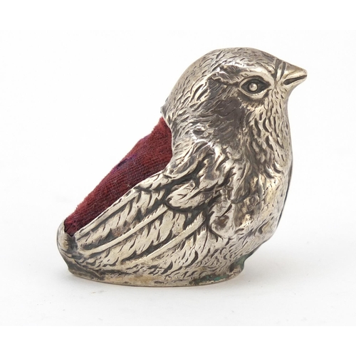 3056 - William Hair Haseler, Edward VII silver chick pin cushion, Birmingham 1907, 4cm high, 27.4g