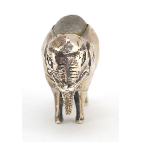 3032 - M Bros, Edward VII silver elephant pin cushion, Birmingham 1905, 5.5cm in length, 54.0g