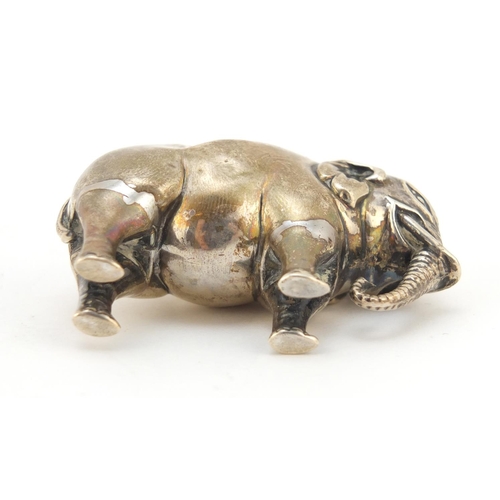 3032 - M Bros, Edward VII silver elephant pin cushion, Birmingham 1905, 5.5cm in length, 54.0g