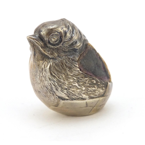 3043 - Sampson Mordan & Co Ltd, Edward VII silver chick pin cushion, 3.5cm high, 26.8g